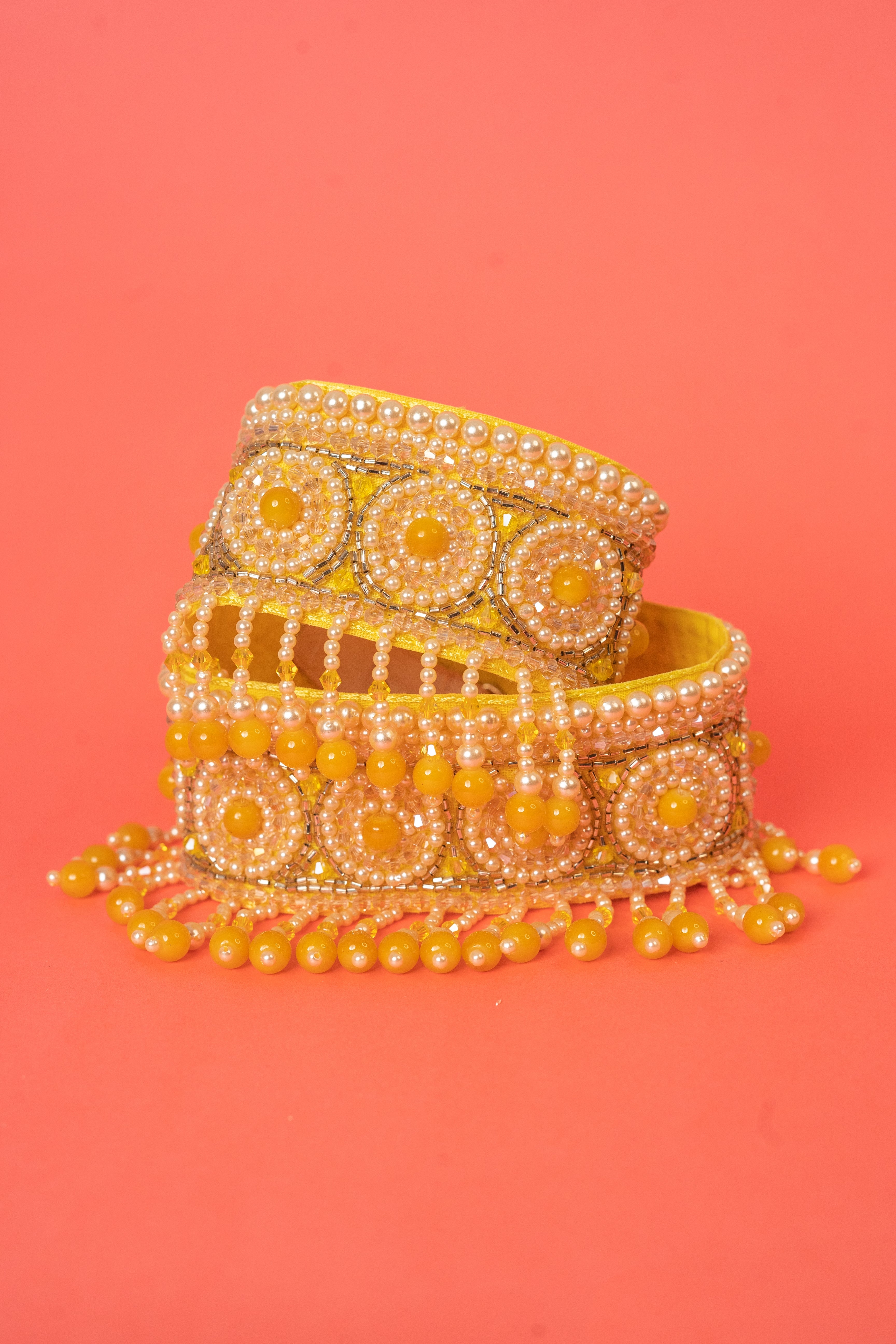 Pearl beaded crystal waist belt